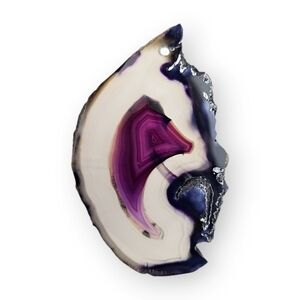 Purple Agate Slice Pendant Asymmetrical Large Multicolor Semi-Translucent 2 7/8"